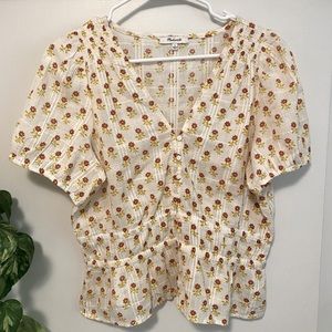 Madewell Sophia Short-Sleeve Top in Wild Calendula Block-Print